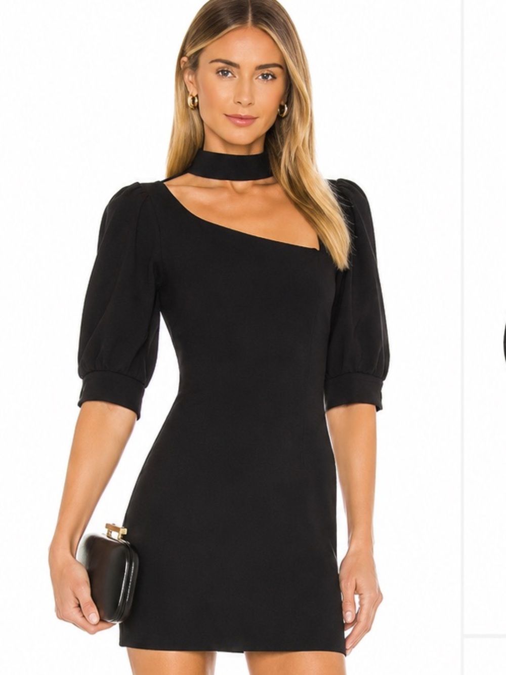 Alexis Black Puff Sleeve Dress with Choker Detail